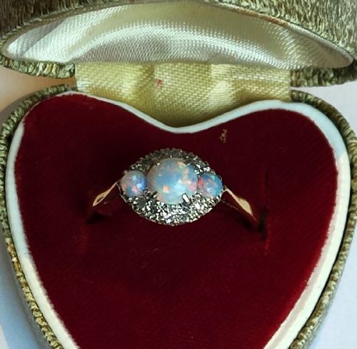 RARE ART DECO 18CT GOLD PLATINUM OPAL DIAMOND RING - ADDITIONAL PHOTO 5