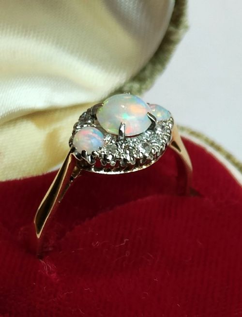 RARE ART DECO 18CT GOLD PLATINUM OPAL DIAMOND RING - ADDITIONAL PHOTO 6