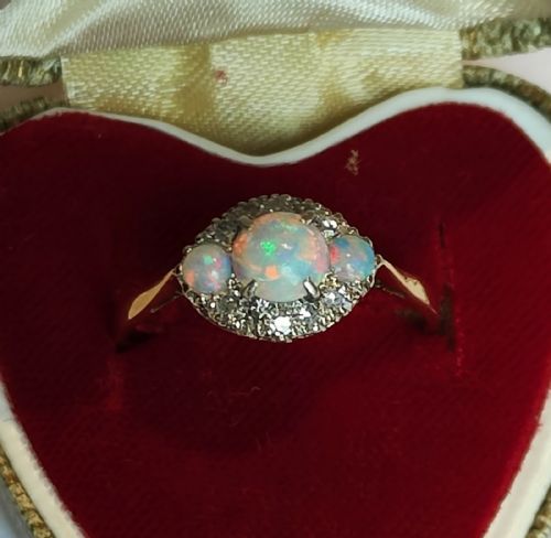RARE ART DECO 18CT GOLD PLATINUM OPAL DIAMOND RING - ADDITIONAL PHOTO 8