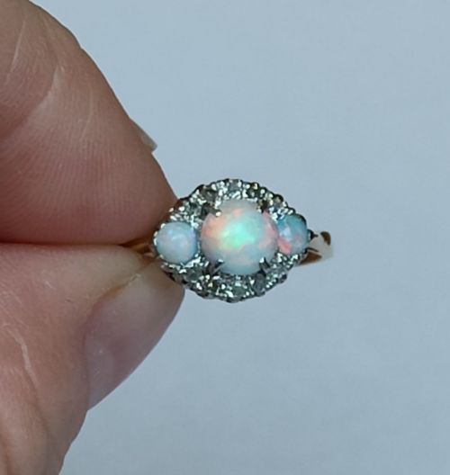 RARE ART DECO 18CT GOLD PLATINUM OPAL DIAMOND RING - ADDITIONAL PHOTO 9