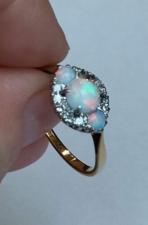 RARE ART DECO 18CT GOLD PLATINUM OPAL DIAMOND RING - ADDITIONAL PHOTO 10