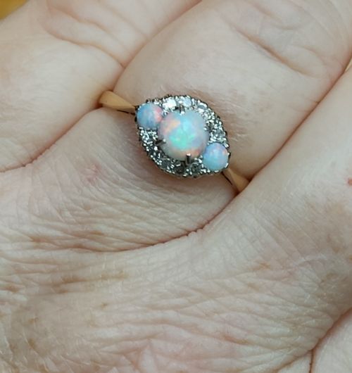 RARE ART DECO 18CT GOLD PLATINUM OPAL DIAMOND RING - ADDITIONAL PHOTO 11