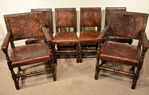 set of six oak chairs late 19th century oak leather chairs - CATEGORY: ANTIQUE CHAIRS - DATED 19TH CENTURY