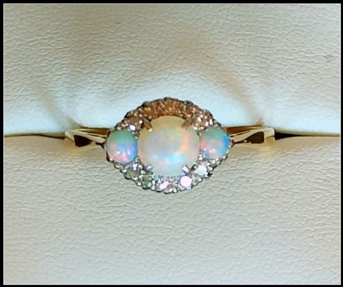 rare art deco 18ct gold platinum opal diamond ring - CATEGORY: ANTIQUE JEWELLERY - DATED 1920