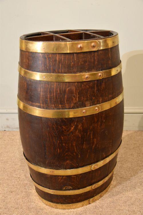 LARGE OAK BRASS BARREL UMBRELLA STAND - ADDITIONAL PHOTO 3