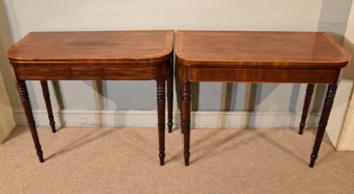 PAIR OF MAHOGANY SATINWOOD CARD TABLES - ADDITIONAL PHOTO 1