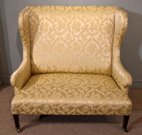 edwardian sofa upholstered in gold damask - CATEGORY: ANTIQUE SOFAS - DATED EDWARDIAN