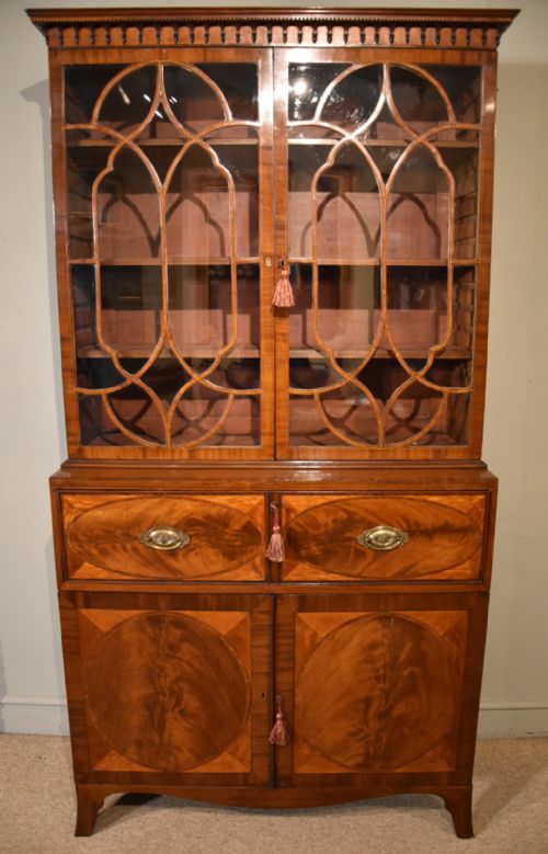 19th century secretaire bookcase tulipwood and satinwood - CATEGORY: ANTIQUE BOOKCASES - DATED 19TH CENTURY