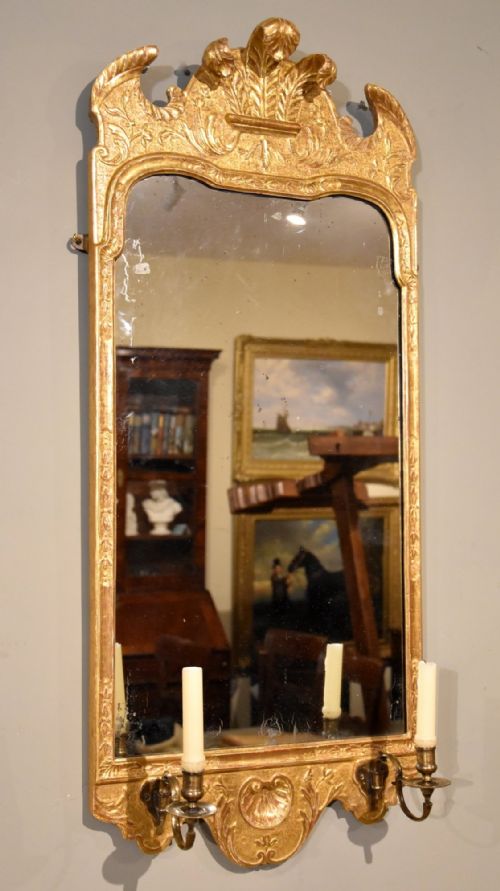 18th century queen anne gilt gesso pier mirror - CATEGORY: ANTIQUE MIRRORS - DATED 18TH CENTURY
