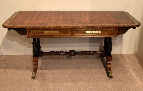 regency brass rosewood inlaid sofa table - CATEGORY: ANTIQUE TABLES - DATED REGENCY