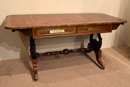 REGENCY BRASS ROSEWOOD INLAID SOFA TABLE - ADDITIONAL PHOTO 1