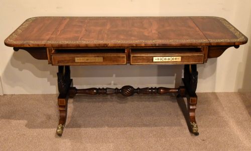 REGENCY BRASS ROSEWOOD INLAID SOFA TABLE - ADDITIONAL PHOTO 2