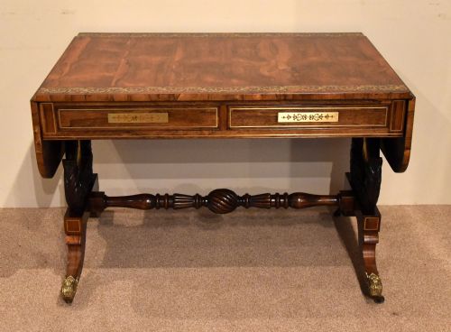 REGENCY BRASS ROSEWOOD INLAID SOFA TABLE - ADDITIONAL PHOTO 3