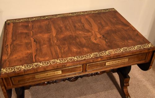 REGENCY BRASS ROSEWOOD INLAID SOFA TABLE - ADDITIONAL PHOTO 4