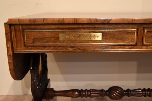 REGENCY BRASS ROSEWOOD INLAID SOFA TABLE - ADDITIONAL PHOTO 5