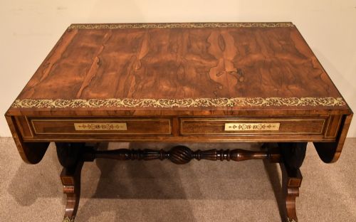 REGENCY BRASS ROSEWOOD INLAID SOFA TABLE - ADDITIONAL PHOTO 6