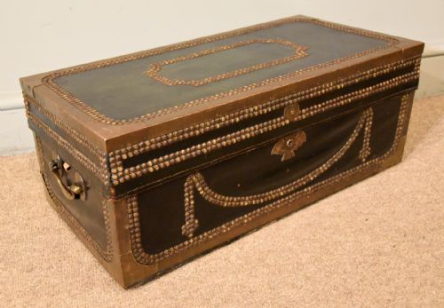 19th century camphorwood leather brass coaching trunk - CATEGORY: ANTIQUE CHESTS - DATED 19TH CENTURY