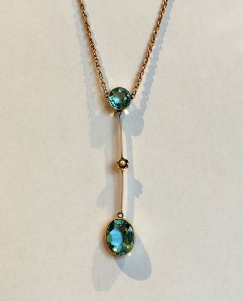 art nouveau 15ct gold aquamarine lavalier necklace - CATEGORY: ANTIQUE JEWELLERY - DATED 1890