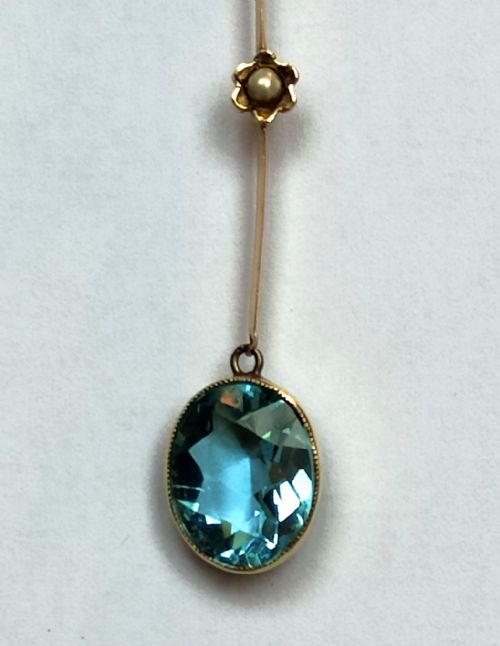 ART NOUVEAU 15CT GOLD AQUAMARINE LAVALIER NECKLACE - ADDITIONAL PHOTO 1