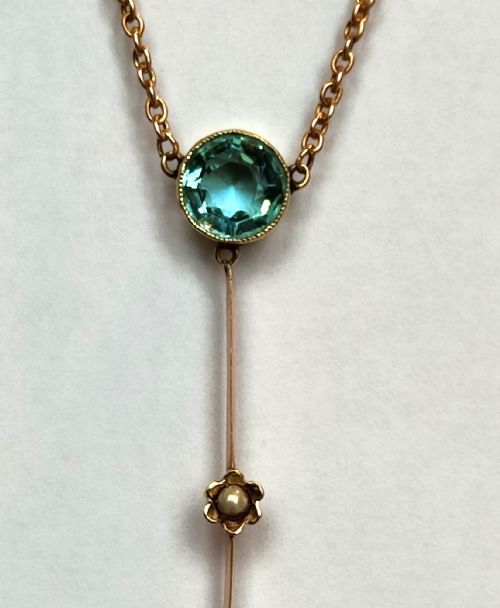 ART NOUVEAU 15CT GOLD AQUAMARINE LAVALIER NECKLACE - ADDITIONAL PHOTO 2