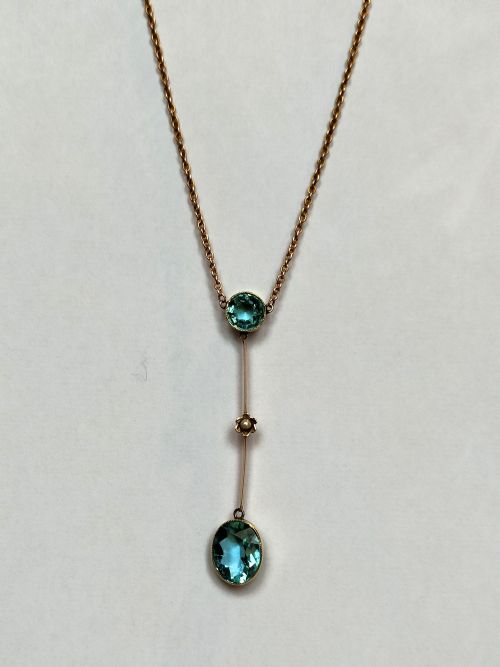 ART NOUVEAU 15CT GOLD AQUAMARINE LAVALIER NECKLACE - ADDITIONAL PHOTO 3