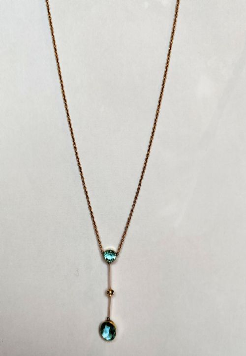 ART NOUVEAU 15CT GOLD AQUAMARINE LAVALIER NECKLACE - ADDITIONAL PHOTO 4