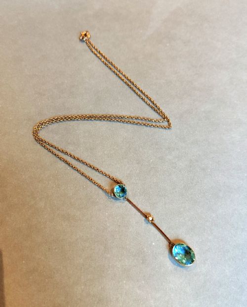 ART NOUVEAU 15CT GOLD AQUAMARINE LAVALIER NECKLACE - ADDITIONAL PHOTO 5