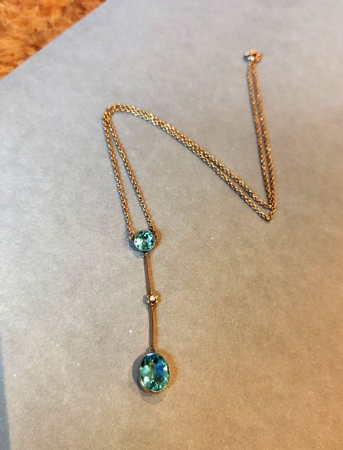 ART NOUVEAU 15CT GOLD AQUAMARINE LAVALIER NECKLACE - ADDITIONAL PHOTO 6