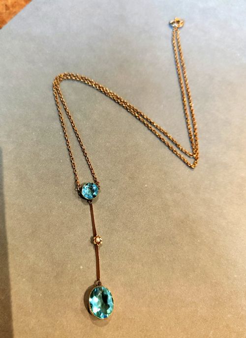 ART NOUVEAU 15CT GOLD AQUAMARINE LAVALIER NECKLACE - ADDITIONAL PHOTO 7