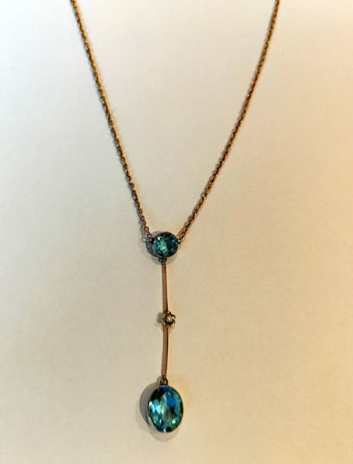 ART NOUVEAU 15CT GOLD AQUAMARINE LAVALIER NECKLACE - ADDITIONAL PHOTO 8