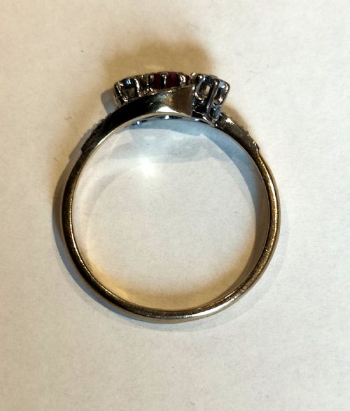 PRETTY ART DECO 18CT GOLD PLATINUM RUBY DIAMOND RING - ADDITIONAL PHOTO 11
