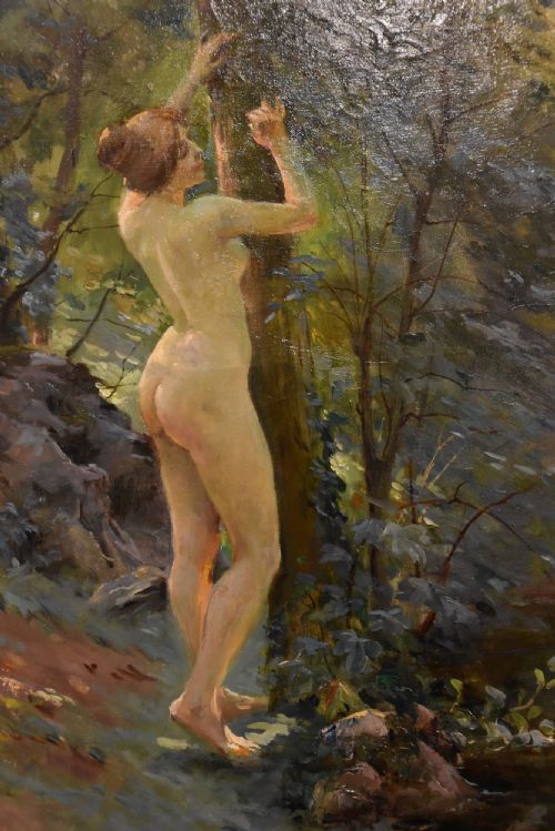 OIL PAINTING BY ANTOINE AUGUSTE THIVET AVANT LA BAIN - ADDITIONAL PHOTO 2