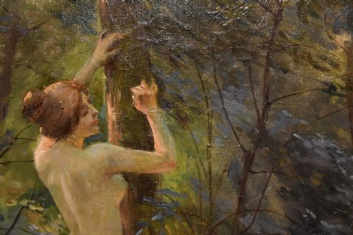 OIL PAINTING BY ANTOINE AUGUSTE THIVET AVANT LA BAIN - ADDITIONAL PHOTO 4