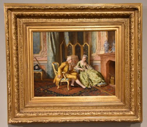 oil painting by antonio ermolao paulettit shared confidences - CATEGORY: ANTIQUE ART - DATED 19TH CENTURY
