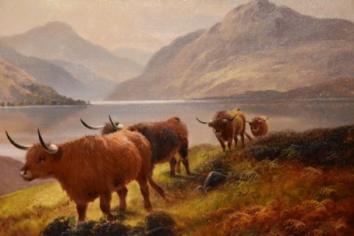 OIL PAINTING BY HENRY ROBINSON HALL MOORLAND ROVERS LOCH LOMOND - ADDITIONAL PHOTO 4