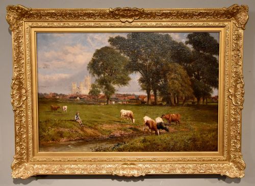 oil painting by samuel joseph clark canterbury meadows - CATEGORY: ANTIQUE ART - DATED 19TH CENTURY