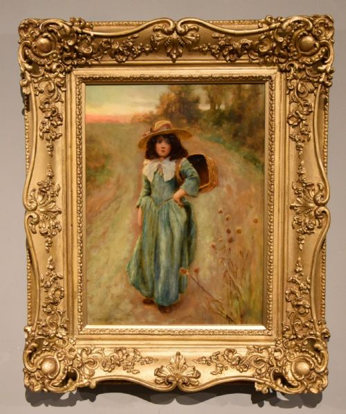oil painting by norman prescott davies the long way home - CATEGORY: ANTIQUE ART - DATED 19TH CENTURY