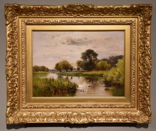 oil painting by ernest parton on the ouse bedfordshire - CATEGORY: ANTIQUE ART - DATED 19TH CENTURY