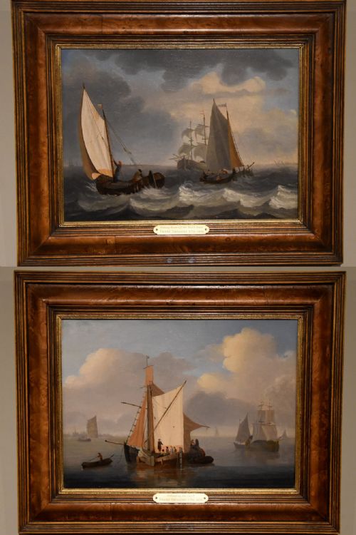 oil painting pair by franz swaggers unloading the catch - CATEGORY: ANTIQUE ART - DATED 19TH CENTURY