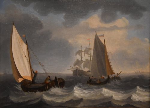 OIL PAINTING PAIR BY FRANZ SWAGGERS UNLOADING THE CATCH - ADDITIONAL PHOTO 2