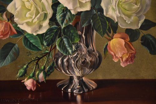 OIL PAINTING BY ROBERT DUMONT SMITH STILLLIFE OF FLOWERS - ADDITIONAL PHOTO 4