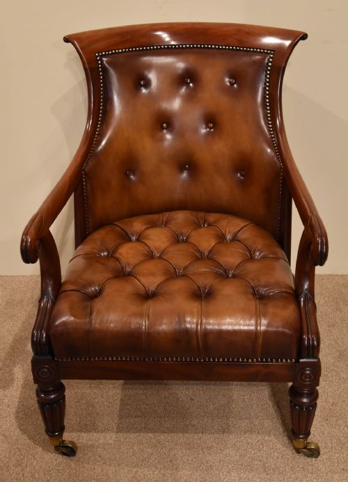 ENGLISH REGENCY MAHOGANY LEATHER BERGERE ARMCHAIR - ADDITIONAL PHOTO 1