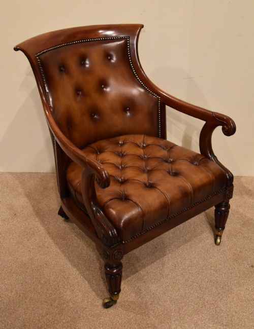 ENGLISH REGENCY MAHOGANY LEATHER BERGERE ARMCHAIR - ADDITIONAL PHOTO 2