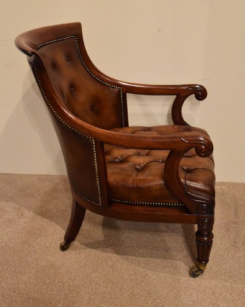 ENGLISH REGENCY MAHOGANY LEATHER BERGERE ARMCHAIR - ADDITIONAL PHOTO 3