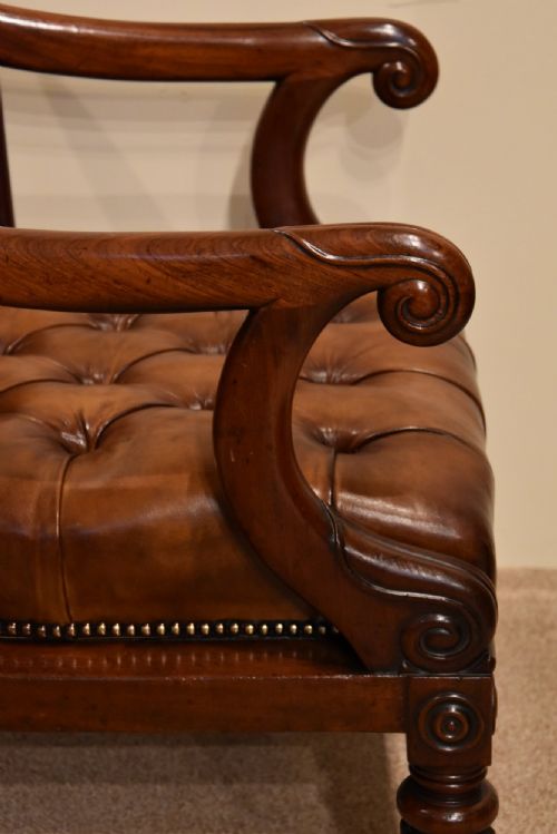 ENGLISH REGENCY MAHOGANY LEATHER BERGERE ARMCHAIR - ADDITIONAL PHOTO 4