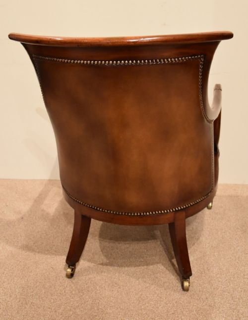 ENGLISH REGENCY MAHOGANY LEATHER BERGERE ARMCHAIR - ADDITIONAL PHOTO 5