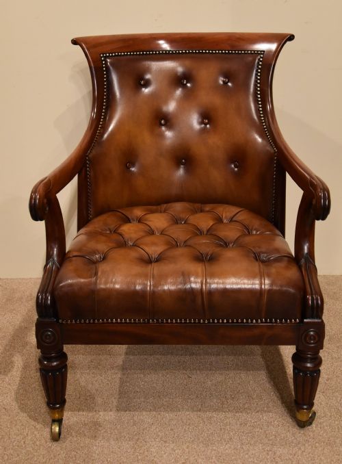 ENGLISH REGENCY MAHOGANY LEATHER BERGERE ARMCHAIR - ADDITIONAL PHOTO 6