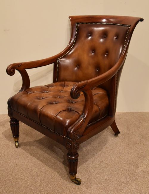 ENGLISH REGENCY MAHOGANY LEATHER BERGERE ARMCHAIR - ADDITIONAL PHOTO 7