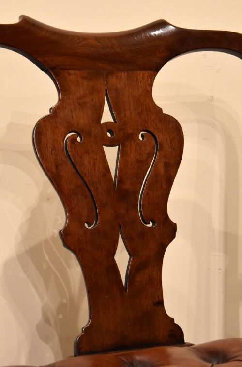 ENGLISH GEORGE II LEATHER WALNUT ARMCHAIR LIBRARY CHAIR - ADDITIONAL PHOTO 7