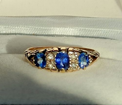 edwardian 18ct gold sapphire and diamond ring 1903 - CATEGORY: ANTIQUE JEWELLERY - DATED EDWARDIAN